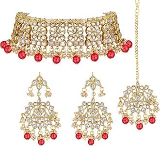 Elegant Indian Wedding Wear Faux Kundan Studded Choker Necklace with Maang Tikka Set Ethnic Fashion Jewelry for Women