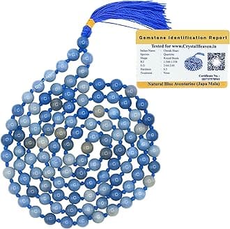 Blue Aventurine Crystal Japa Mala Ganthi - 108 Beads Buddhist Prayer Beads - AAA Grade Original Healing Gemstone Agate Mala for Yoga Meditation Spiritual Reiki Feng Shui
