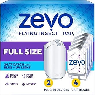 Zevo 2 Flying Insect Traps & 4 Cartridges, Fly Trap & Insect Catcher Indoor for Mosquito Nets, House and Fruit Flies, No Mess Use in Any Room
