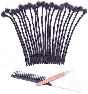 100% Real Human Hair Dreadlock Extensions, 0.4cm Thickness 10 Inch 10 Strands Can Be Dyed and Bleached Full Hand-made Loc Extensions for Men Women Kids 100% Unprocessed Natural Black