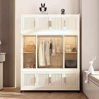 Kids Portable Wardrobe Closet Organizer with Magnetic Doors, 12 Cubes & 1 Hanging Rod, 6 PCS Hangers, Children's Plastic Wardrobe Closet for Bedroom Storage, Large Baby Wardrobe Storage Cabinet