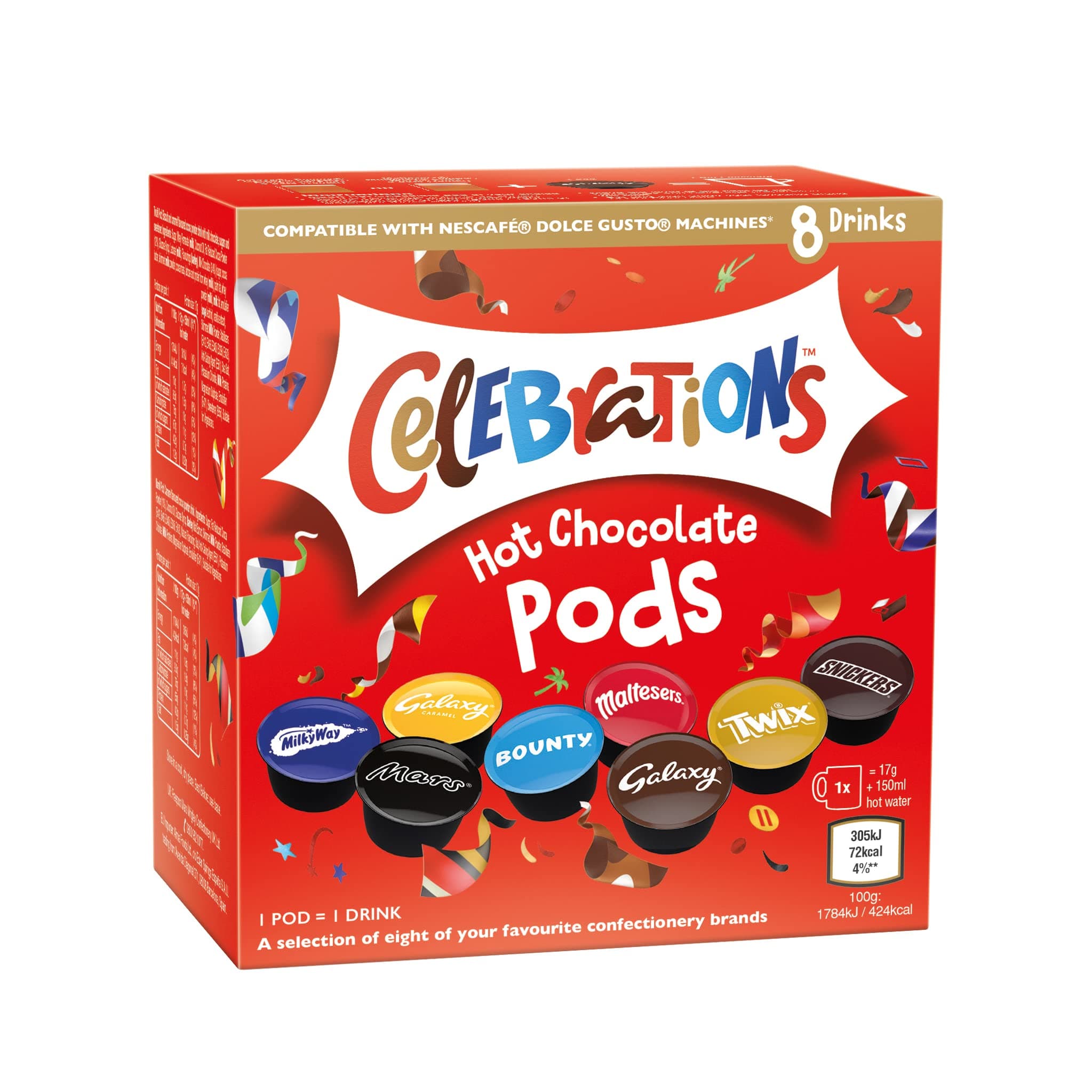 Celebrations Hot Chocolate Dolce Gusto Compatible Pods 5 Boxes x 8 Pods | Bulk Dolce Gusto Compatible Chocolate Pods | 40 Pods, 40 Servings