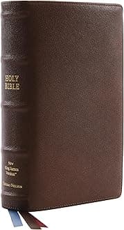 Holy Bible: New King James Version, Brown, Premium Goatskin Leather: Premier Collection, Single-Column Reference Leather Bound – Sticker Book, 8 October 2019