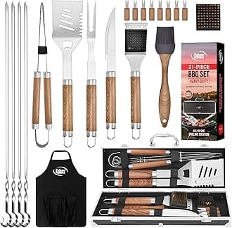 Kaluns Grilling Accessories, Dad Gifts for Christmas Grilling Gifts, Heavy Duty Stainless Steel BBQ Grill Tools Set for Outdoor Grill with Aluminum Case and Apron, Dad Birthday Gifts for Men Husband