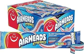 Airheads Xtremes Belts, Bluest Raspberry Flavor, Easter Candy, Easter Basket Essentials Stuffers for Kids and Adults, Chewy, 2 Ounces (18-Pack)