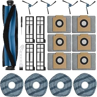 21Pcs X10 Pro Omni Replacement Parts Kit for Eufy X10 Pro Omni Robot Vacuum Accessories, 1 Main Roller Brush, 6 Dust Bags 4 Side Brushes 4 Hepa Filters 4 Mop Pads 1 Screwdriver 1 Clean tool