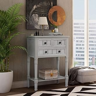 P PURLOVE Antique Narrow Console Table with Drawers,Small Slim Entry Sofa Side Table for Entryway