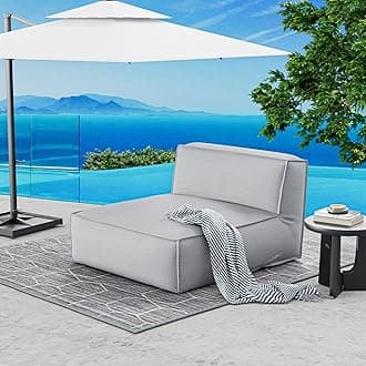 Dineli Outdoor Bean Bed Loveseat Large Bean Bag Chair for Adults Outdoor Sofa Couch Outside Chaise Lounge Chair Foam Filling Sun Lounger, Comfy Sunbed for Patio Pool (Light Gray, 57'' Length)