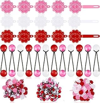 72 Pcs Hair Accessories Set - Barrettes, Balls, Bows, Flowers, and Clips for Girls, Baby, and Toddler (Red, White, Pink)