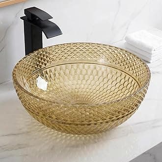 InArt Glass Wash Basin/Glossy Finish/Bathroom Sink/Vessel Sink/Table Top Wash Basin/Wash Basin For Bathroom Bowl For Bathroom/Washroom 340x340x175 mm Golden