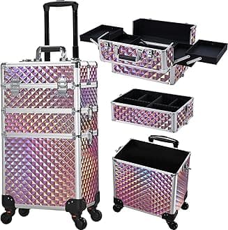FRENESSA 3 In 1 Rolling Makeup Train Case Portable 9.2 inches Cosmetic Bag Trolley Large Storage For Professional With 360° Swivel Wheels Salon Barber Case Traveling Cart Trunk - Glitter Pink