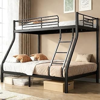 soges Twin Over Full Bunk Bed, Metal Bunk Beds with Ladder & Guardrail - Heavy Duty for Adults, Space Saving, No Box Spring Needed, Ideal for Dorms and Small Rooms, Black