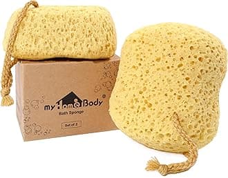 myHomeBody Bath Sponge, Foam Loofah Sponge, Body Sponge for Shower – Large Size, Lots of Lather, Curvy, 2 Pack