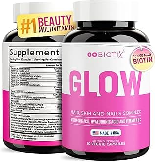 Hair Skin and Nails Multivitamin for Women - 10,000mcg Biotin, Hyaluronic Acid & MSM - 28 Vitamins with Folate & Iron - Hair Growth, Nail Growth - 90 Capsules