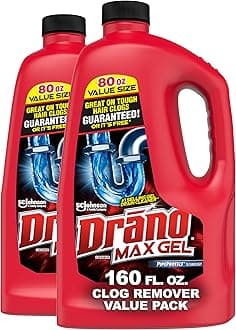 Drano Max Gel Drain Clog Remover and Cleaner for Shower or Sink Drains, 80 oz, 2 pack