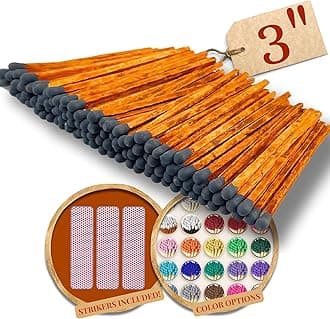 200 Count - 3" Long Brown/Black Color Matches | Three Inch Coloful Loose Wooden Safety Match Sticks for Candle Display | Refill for Decorative Jar Holder Bottle | Strikers Included