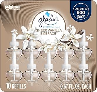 Glade PlugIns Refills Air Freshener, Sheer Vanilla Embrace, Scented and Essential Oils for Home and Bathroom, 0.67 Fl Oz, 10 Count