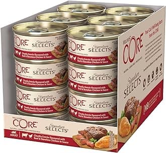 Wellness CORE Signature Selects 24 x 79g, Chunky Beef & Chicken – Wet Cat Food, Tender Chunks in Sauce, Grain-Free, Natural, Hypoallergenic, Protein-Rich, High Meat Content