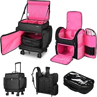 BYOOTIQUE Rolling Hairdresser Organizer Case with Hair Tools Travel Bag Backpack for Hair Stylist Tools Curling Iron Hair Straightener Salon Barber Shop, Pink