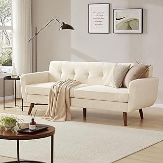 Tbfit 77.2" W Linen Sofa Couch, Mid Century Modern Decor Loveseat Couches for Living Room, Button Tufted Upholstered Small Couch for Bedroom, Solid, and Easy to Install Love Seats Furniture, Beige