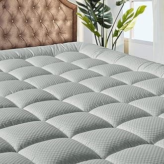 Bedding Quilted Fitted Full XL Mattress Pad Cooling Breathable Fluffy Soft Mattress Pad Stretches up to 21 Inch Deep, Full XL Size, Light Grey, Mattress Topper Mattress Protector