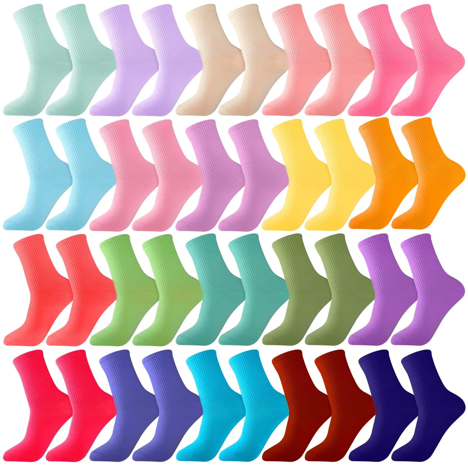 20 Pairs Candy Colored Women Socks Solid Color Lightweight Crew Socks Cotton Athletic Colorful Socks Assorted Colors for Shoe Size 6-9