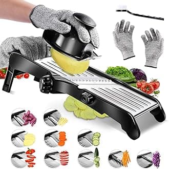 Mandoline Food Slicer, Adjustable Stainless Steel Vegetable Slicer for Cheese, Zucchini, Carrots, Fruits, Vegetable Chopper with Cleaning Brush and Gloves