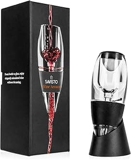 Savisto Wine Aerator | Acrylic Wine Breather, Pourer and Filter with Display Stand - Black