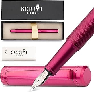 SCRIVI PENS Luxury Fountain Pen Set-[Red] Fountain Pens for Writing - Smooth Extra Fine Nib - Includes Refillable Ink Converter, 5 Ink Cartridges [Black & Blue], Gift Box - Elegant Calligraphy