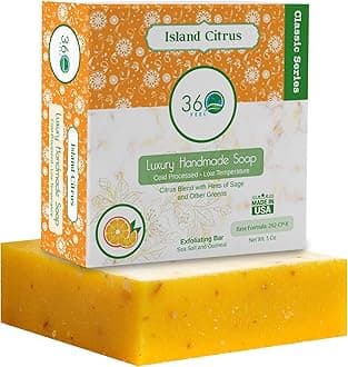 360Feel Island Citrus Soap - Made in the USA - Castile Handmade, All-Natural, Cold-Processed - Infused with Island Citrus for a Tropical Scent - Rich, Creamy Lather - 5 oz