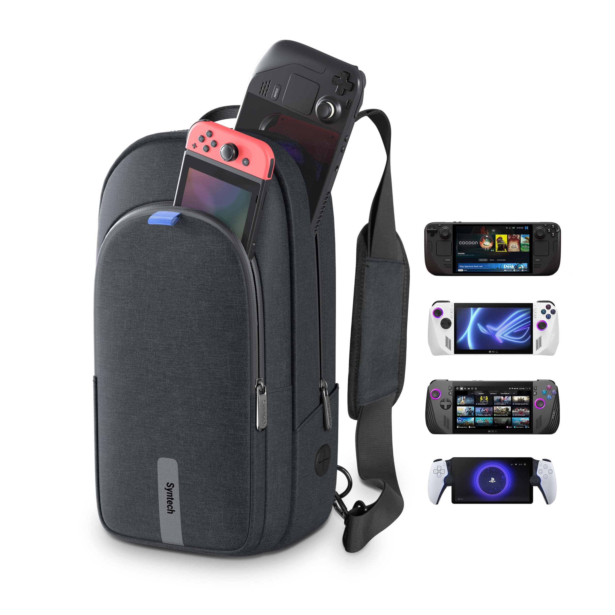 Syntech Carrying Case Compatible with Steam Deck OLED/ROG Ally X/ROG Xbox Ally X/Legion Go S/Nintendo Switch 2/PS Portal, Portable Travel Sling Bag for Consoles & Accessories with Large Storage, Black