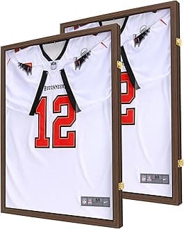 Jersey Wooden Frame Display Case -Shadow Box with UV Protection for Baseball Basketball Football Hockey Sport Shirt and Uniform (Brown, 2 Packs)