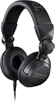 Technics EAH-DJ1200EK Professional DJ Wired Over-Ear Headphones with 270° Swivel Housing, Locking Detachable Cord, Lightweight Foldable Design - Black