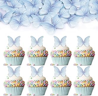 Gyufise 48Pcs Edible Butterfly Cake Decorations Butterfly Cupcake Topper Edible Wafer Paper Butterflies Edible Butterfly Cake Cupcake Decoration Purple