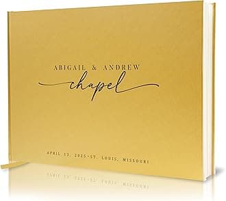 Personalized Guest Book - 11.5" x 8.5" Custom Bride & Groom Names with Bookmark and Hard Cover 140 GSM Blank Pages, for Weddings Guest Book, Engagements, Birthdays, Special Events, Gold
