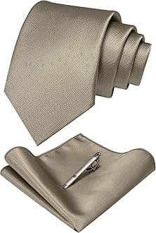 JEMYGINS Solid Color Formal Necktie and Pocket Square Tie Clip Sets for Men