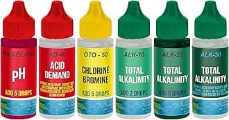 6 Bottle Refill Solution Pack for Premium 5-Way Swimming Pool & Spa Test Kit - Replacement Indicator Bottles, Test Water for pH, Chlorine, Bromine, Alkalinity, Acid Demand - Chemicals