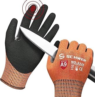 Schwer ProGuard Highest Level Cut Resistant Work Gloves PR3326 for Extreme Protection，ANSI A9 Cut Gloves with Reinforced Thumb, Non Slip, Breathable, Durable, Touch-screen, PFAS Free, Orange 1 Pair（S）