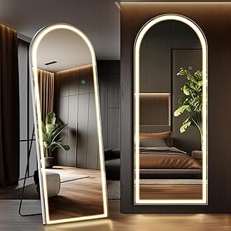 Sweetcrispy 71"x26" Arched Mirror Full Length with LED Lights, Free Standing Floor Mirror, Lighted Full Body Mirror, Wall Mounted Mirror, Dimming & 3 Color Lighting for Bedroom, Living Room