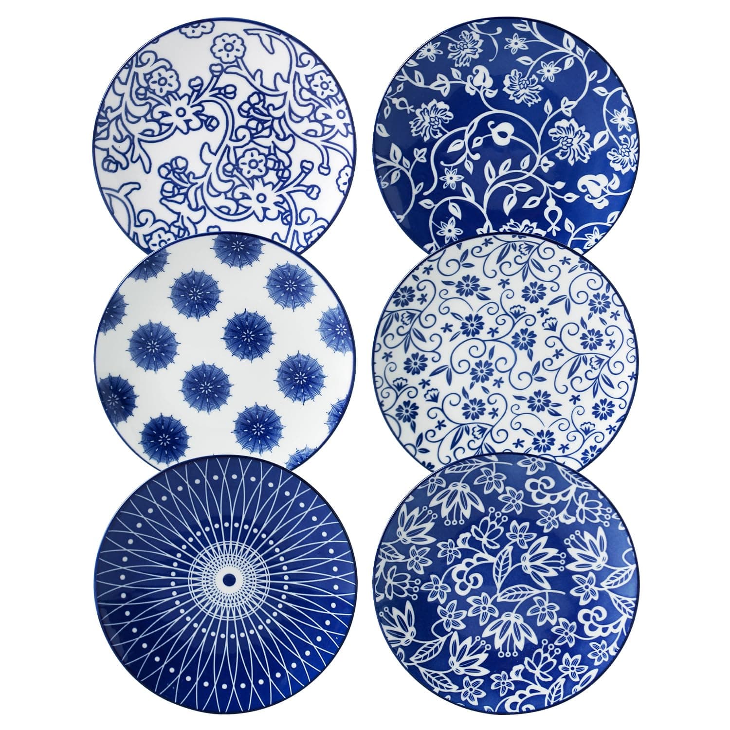 Ceramic Dessert Plates Set - 6 Inch Mini Appetizer Plates for Kitchen - Small Salad Plate for Cake Snacks Side Dish, Microwave Dishwasher Safe, Gift, Vintage Blue