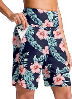 G Gradual Women's 9" Long Swim Board Shorts High Waisted Quick Dry Beach Swimming Shorts for Women with Pockets Liner