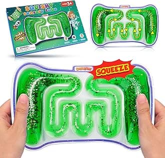 Squishy Sensory Toys for Kids - Fidget Toy Sensory Tube Filled with Colorful Goo, Glitter, Calming Tool for Autism, Anxiety, ADHD - Party Favors, Classroom Prizes, Goodie Bag Stuffers (Green)