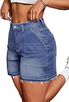 IWD Jean Shorts for Women High Waisted Stretchy Casual Denim Shorts Ripped Frayed Hem Summer Trendy Jorts