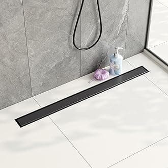 32-Inch Linear Shower Drain,with 2-in-1 Flat & Tile Insert Shiny Black Cover, Rectangle Shower Floor Drain, Floor Shower Drain with Adjustable Leveling Feet, Hair Strainer
