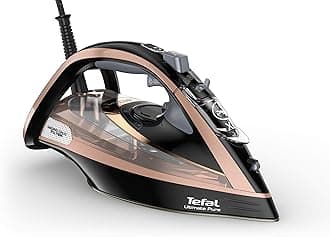 Tefal Ultimate Pure Steam Iron, 3100W, 260g/min Steam Boost, 350ml Water Tank, 3m Cord, Non-Stick Durilium Soleplate, Anti Scale, Anti-drip, Black and Rose Gold FV9845G0