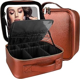 MOMIRA Travel Makeup Bag Cosmetic Bag Makeup Organizer Bag with Lighted Mirror, Adjustable Brightness in 3 Color Scenarios, Waterproof Makeup Train Case, Gift for Women - Brilliant Orange