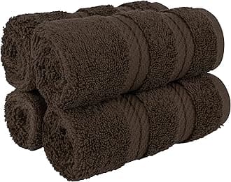 Luxury Washcloths for Bathroom, 100% Cotton 4 Piece Turkish Wash Cloth Set, 13x13 in Soft Rags for Body and Face, Brown Washcloths