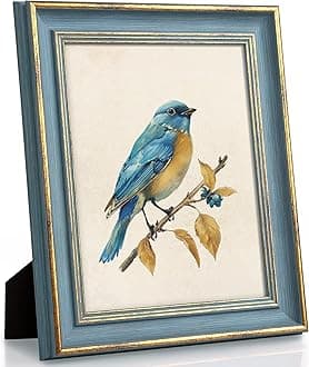 Sapowerntus Vintage 8x10 Picture Frame Gold Line Blue Distressed Photo Frames Set Antique Wall Hanging Tabletop Display Home Decor Retro Shabby Chic Elegant Family Unique Gift