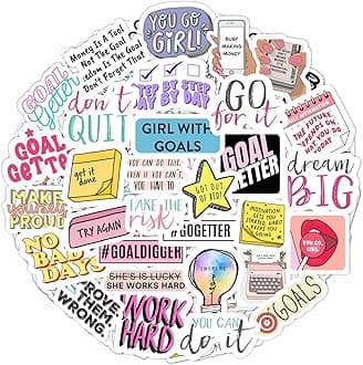 Motivational Stickers for Adults - Goal Getter Party Favors & Decorations, Waterproof Vinyl Inspirational Decals for Water Bottle, Laptop, Gifts for Women & Men