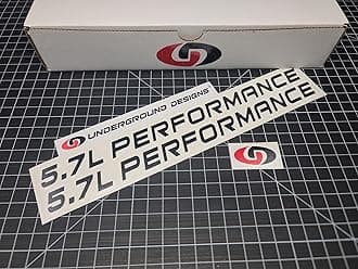 5.7L Performance Decals (2-Pack) Hemi V8 Hood Fender Racing Stickers Fits 2005+ Challenger Charger Ram Durango R/T 300C (Gloss Blackout, 2.0" H x 30.0" L)